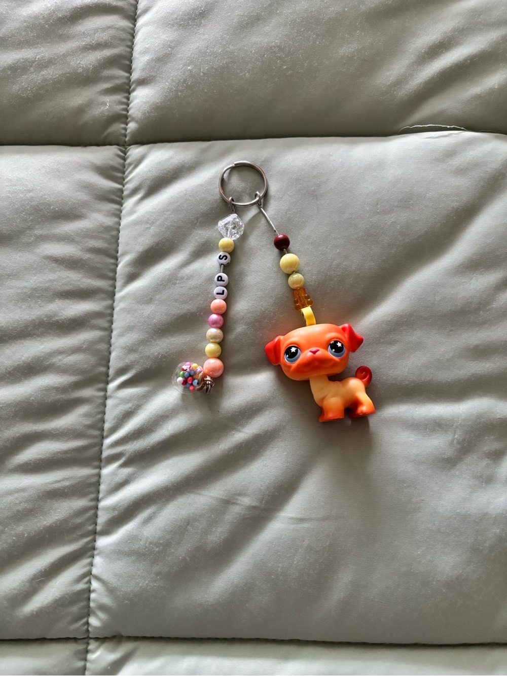 Littlest Pet Shop Orange Puppy Keychain with Beaded Charm
